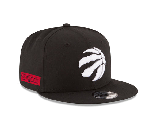 Toronto Raptors NBA New Era Men's Black 9Fifty Silver Logo Champions Hat Side Rectangle Patch Snapback