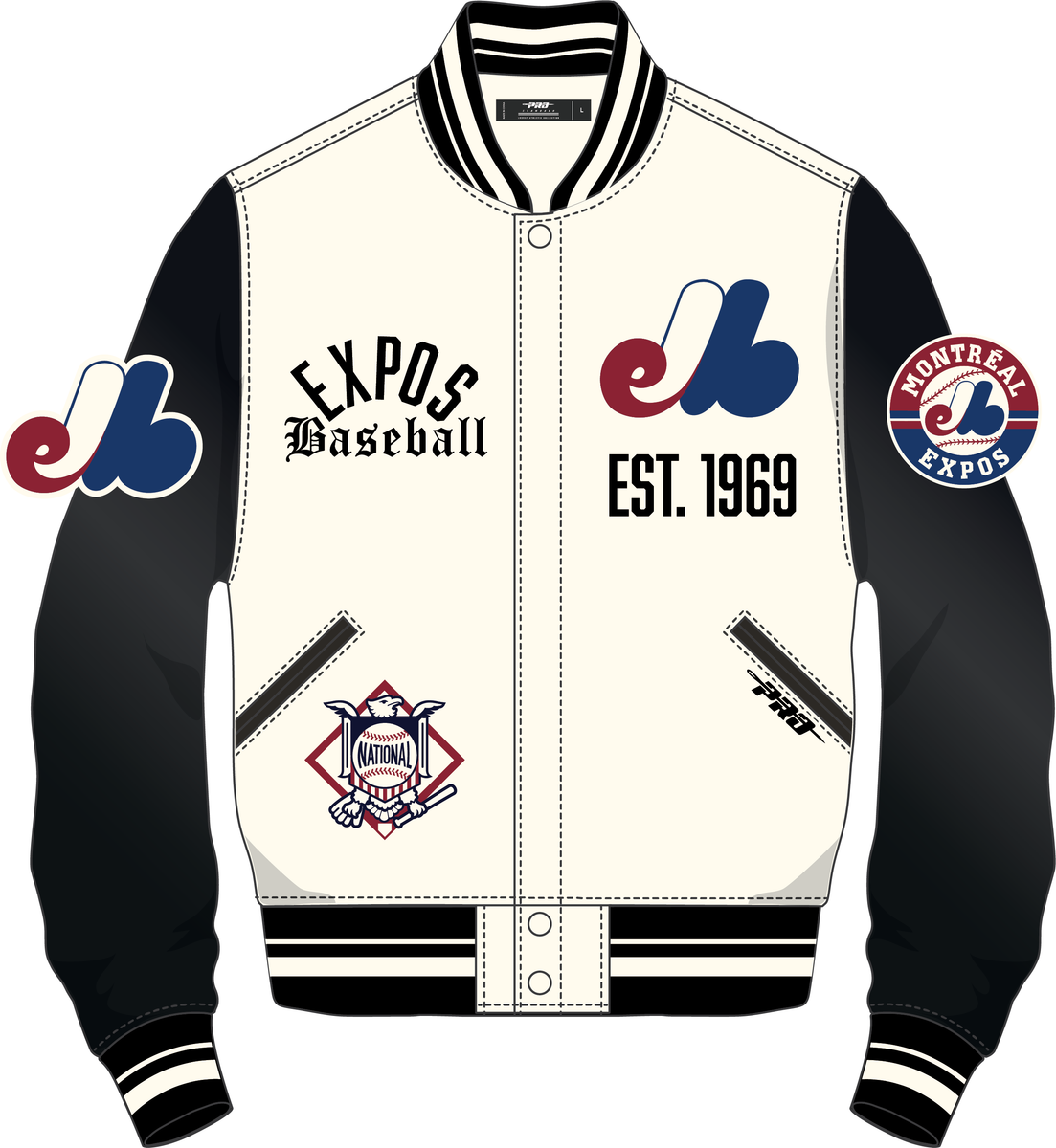 Montreal Expos MLB Pro Standard Men's Eggshell/Black Modern Originals Rib Wool Varsity Jacket