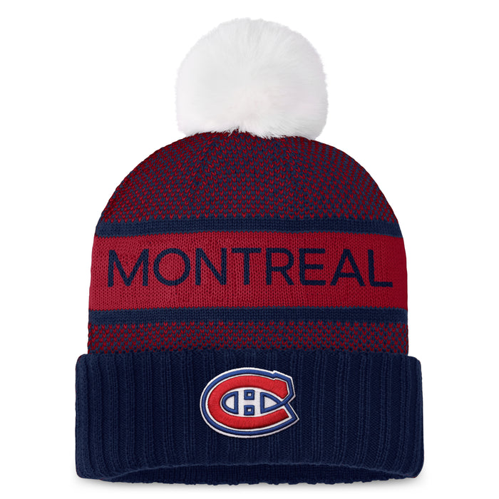 Montreal Canadiens NHL Fanatics Branded Women's Navy/Red Authentic Pro Rink Cuff Pom Knit Hat