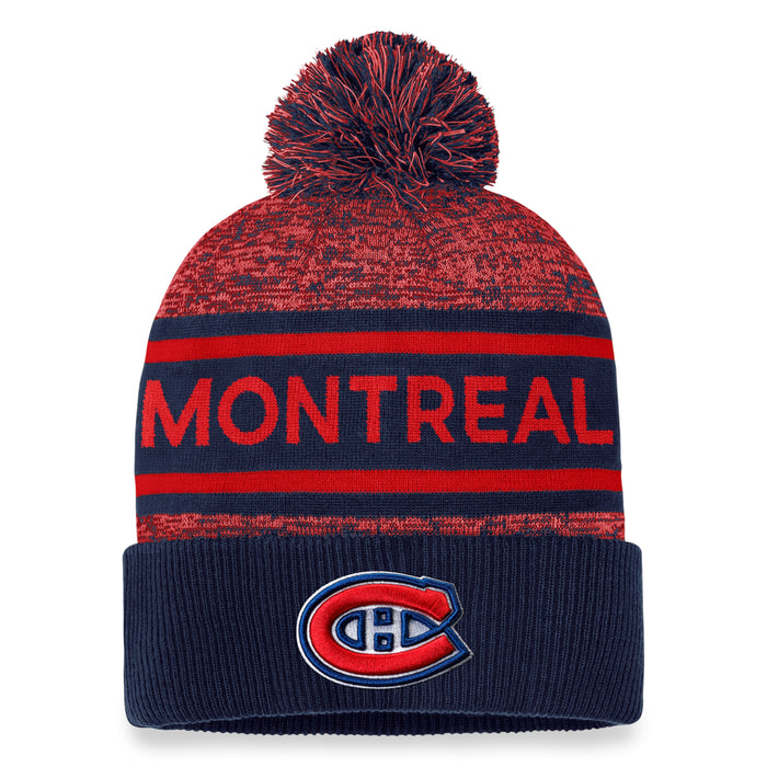 Montreal Canadiens NHL Fanatics Branded Men's Navy Authentic Pro Rink Heathered Cuff Pom Knit Hat