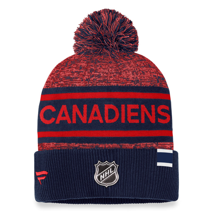 Montreal Canadiens NHL Fanatics Branded Men's Navy Authentic Pro Rink Heathered Cuff Pom Knit Hat