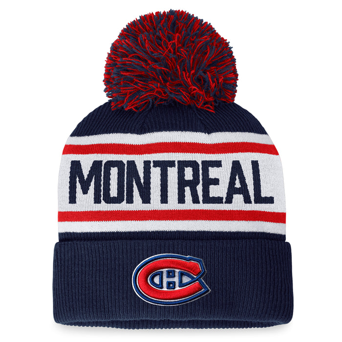 Montreal Canadiens NHL Fanatics Branded Women's Navy/White Fundamental Cuff Pom Knit Hat