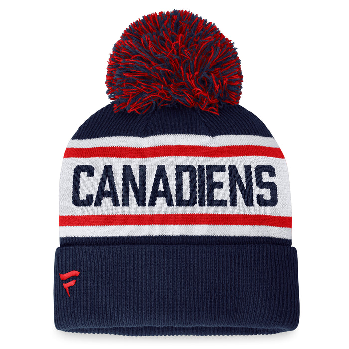 Montreal Canadiens NHL Fanatics Branded Women's Navy/White Fundamental Cuff Pom Knit Hat