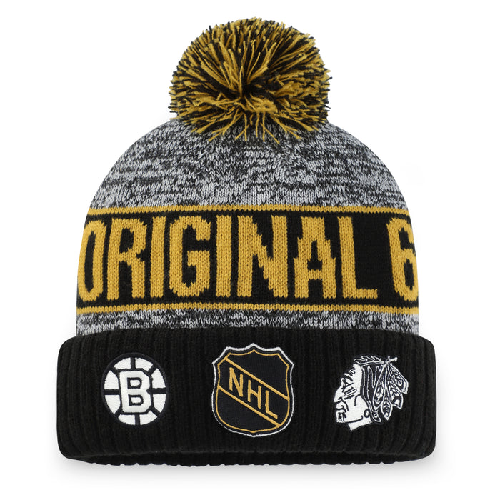 Original Six NHL Fanatics Branded Men's Black Vintage Cuff Pom Knit Hat