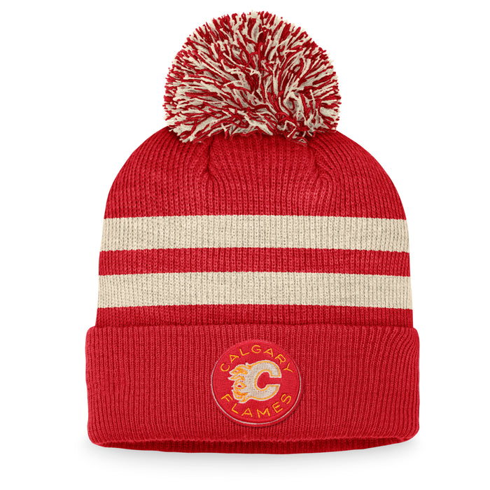 Calgary Flames NHL Fanatics Branded Women's Red 2023 Heritage Classic Cuff Pom Knit Hat