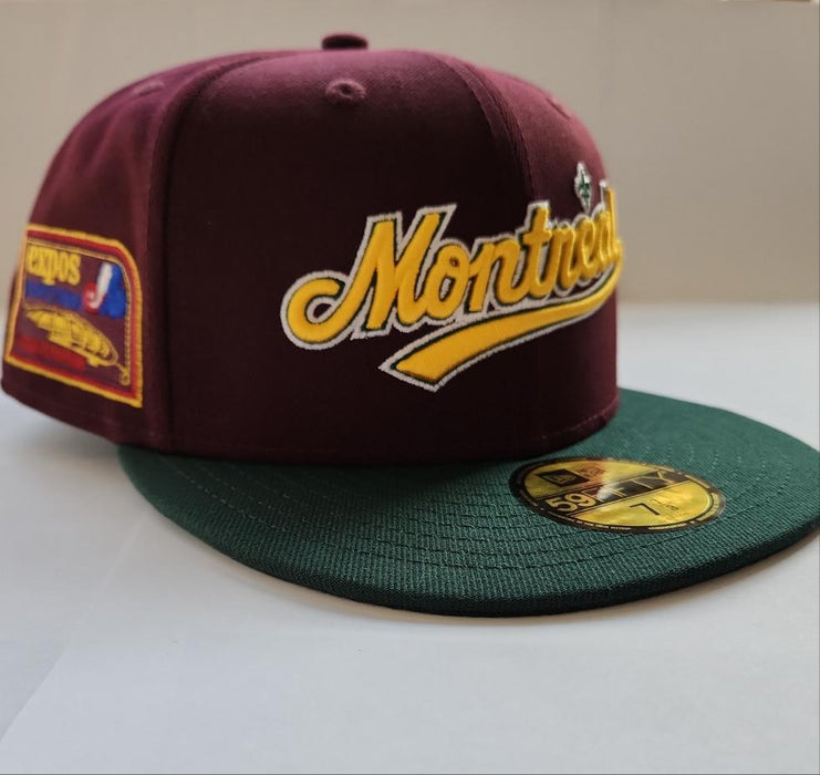 Montreal Expos MLB New Era Men's Maroon/Green 59Fifty Olympic Stadium Patch Cooperstown Fitted Hat