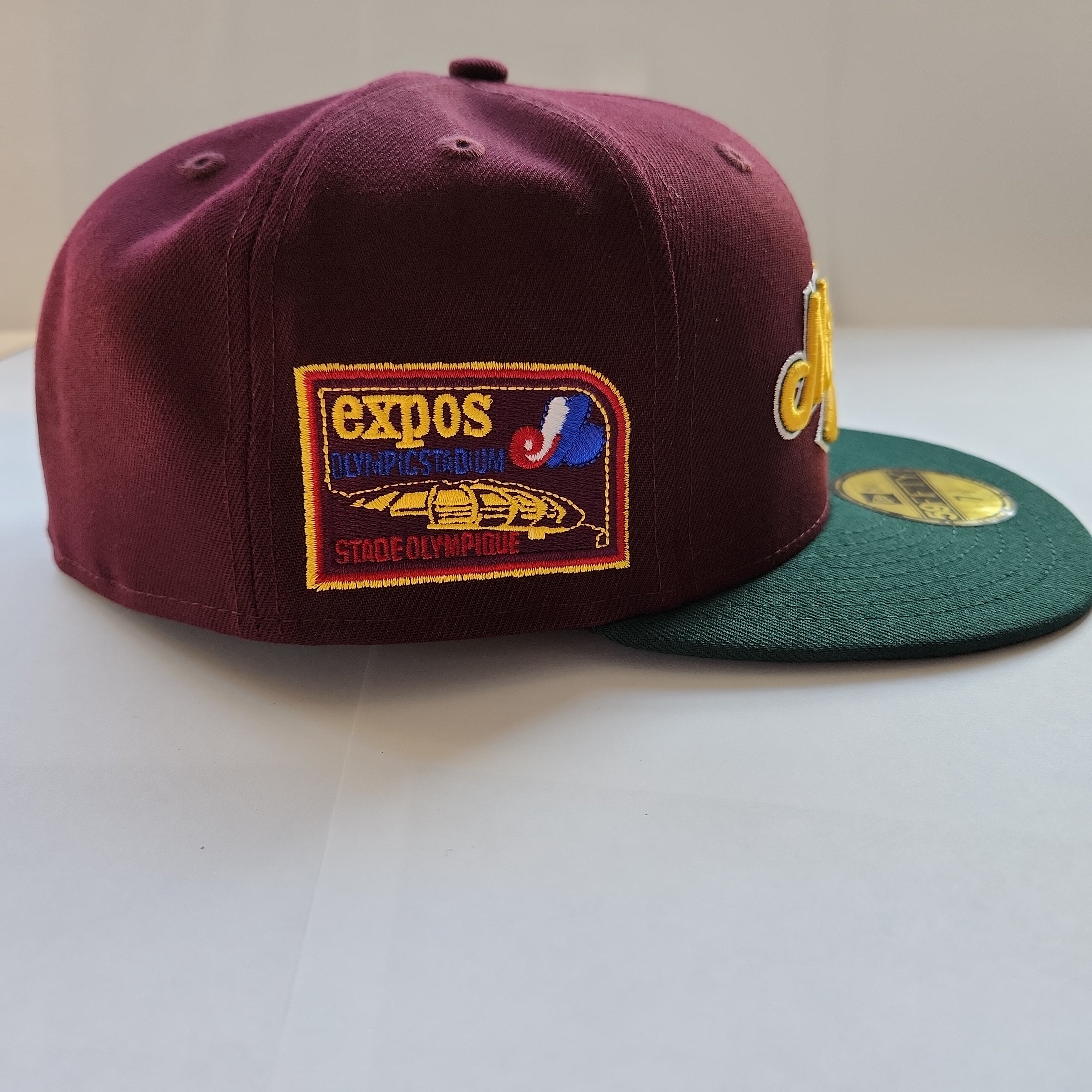 Montreal Expos MLB New Era Men's Maroon/Green 59Fifty Olympic Stadium Patch Cooperstown Fitted Hat