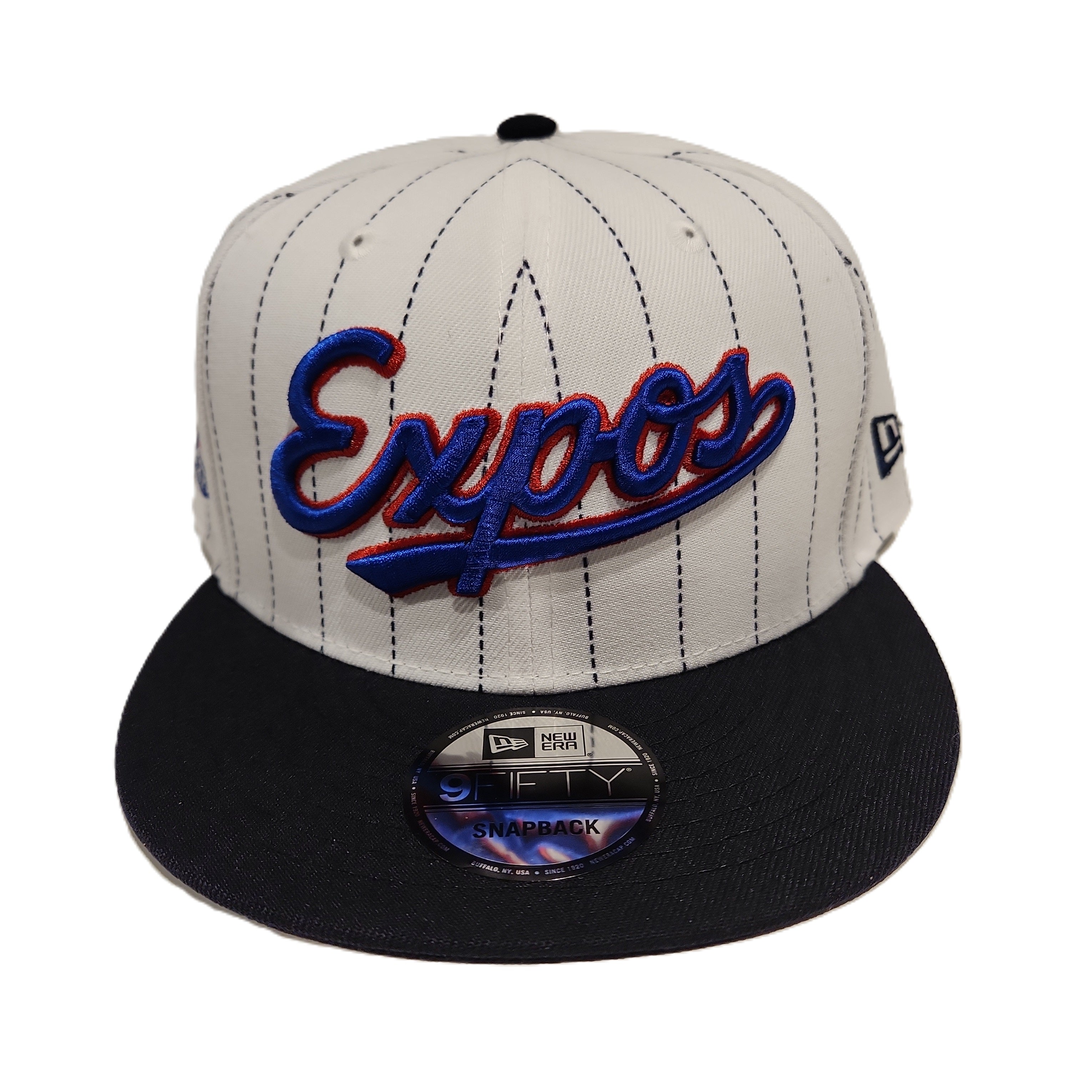 Expos de Montréal MLB New Era pour hommes, blanc 9Fifty Cooperstown Pinstripe Retro Uniform Snapback