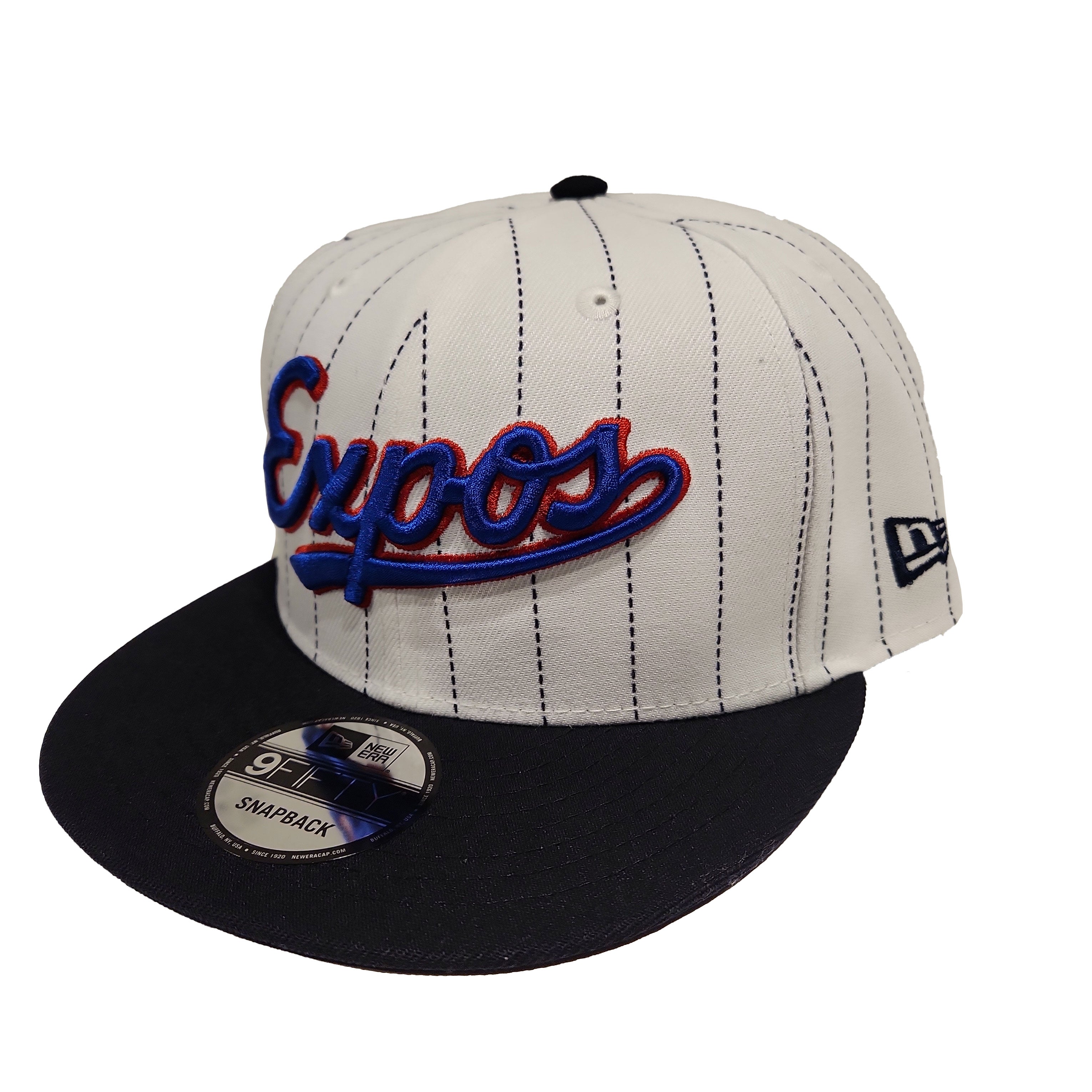 Expos de Montréal MLB New Era pour hommes, blanc 9Fifty Cooperstown Pinstripe Retro Uniform Snapback