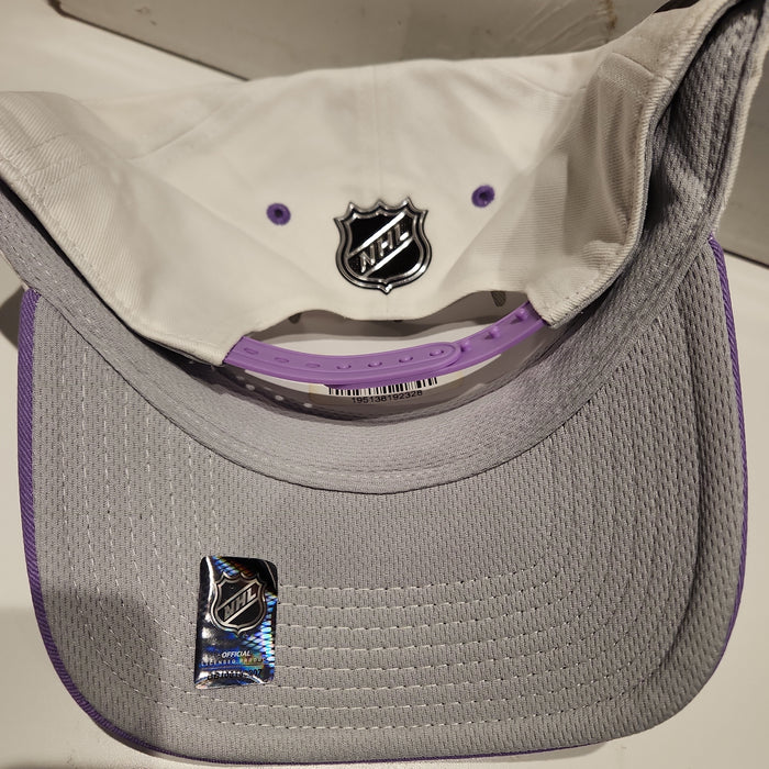 Men's NHL Fanatics Branded White/Purple Authentic Pro Hockey Fights Cancer  Snapback Hat