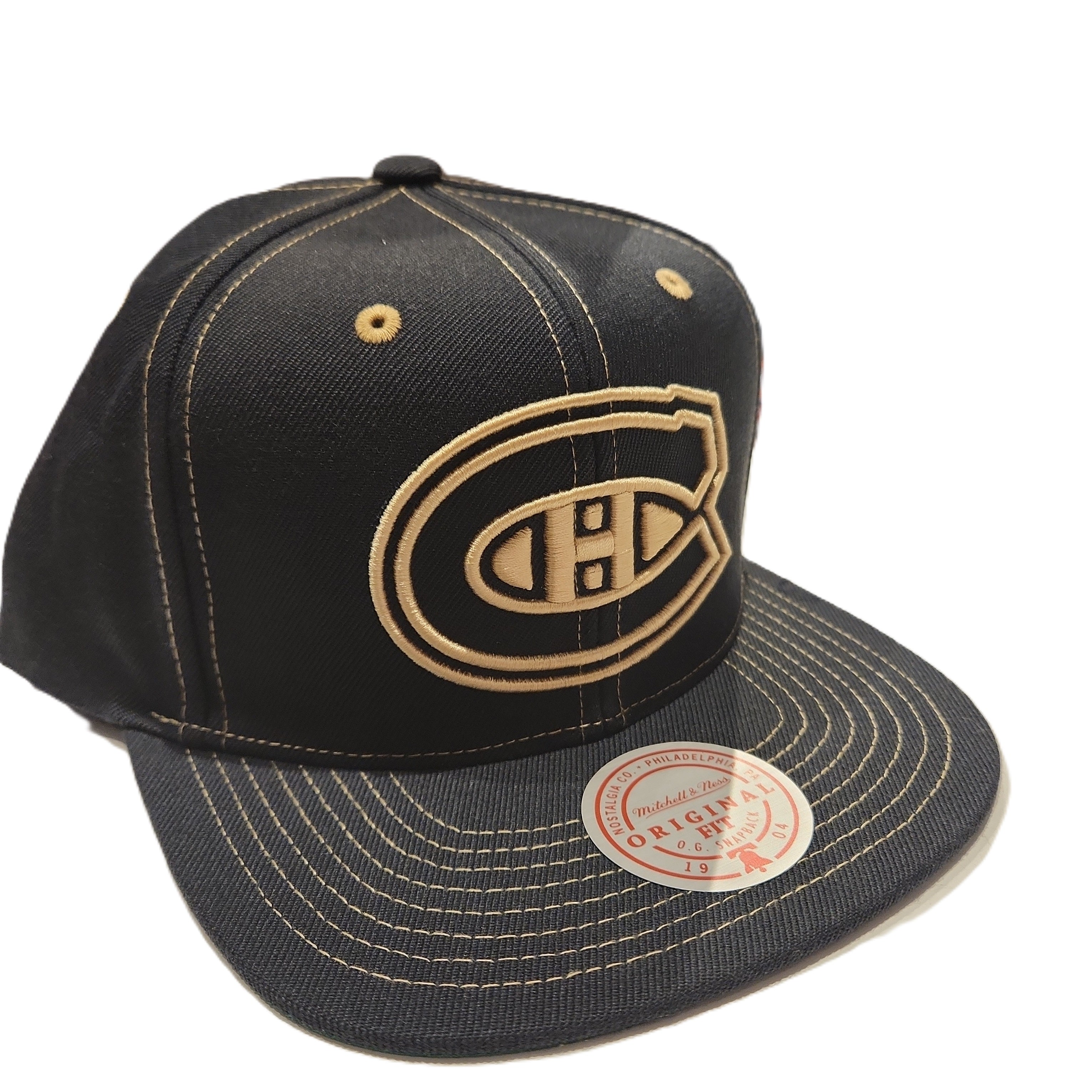 Canadiens de Montréal NHL Mitchell & Ness Snapback naturel contrasté bleu marine pour hommes