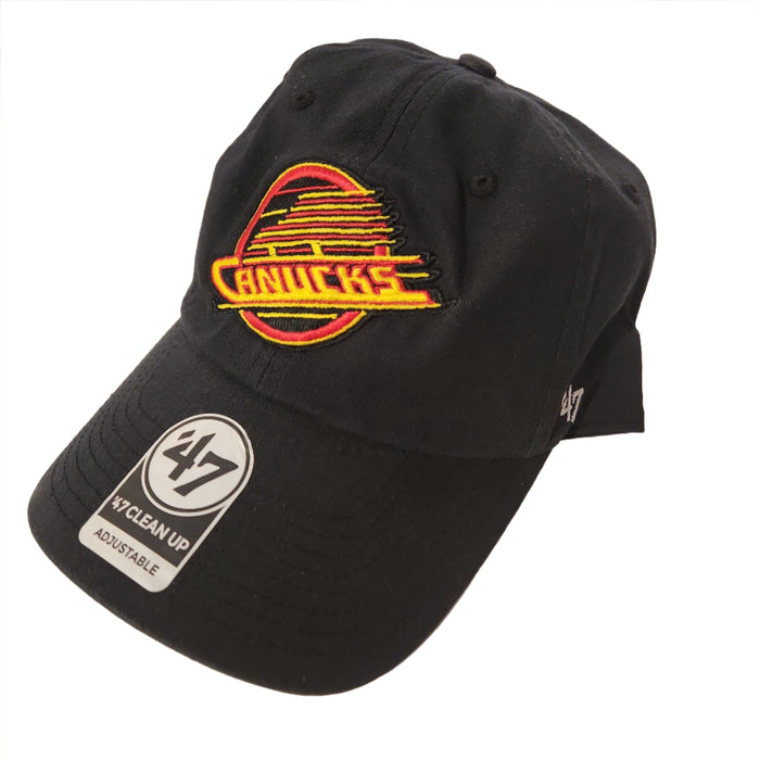 Vancouver Canucks NHL 47 Brand Men's Black  Vintage Logo Clean Up Dome Adjustable Hat