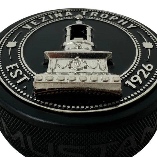 NHL Vezina Trophy Ultra 3D Silver Medallion Hockey Puck