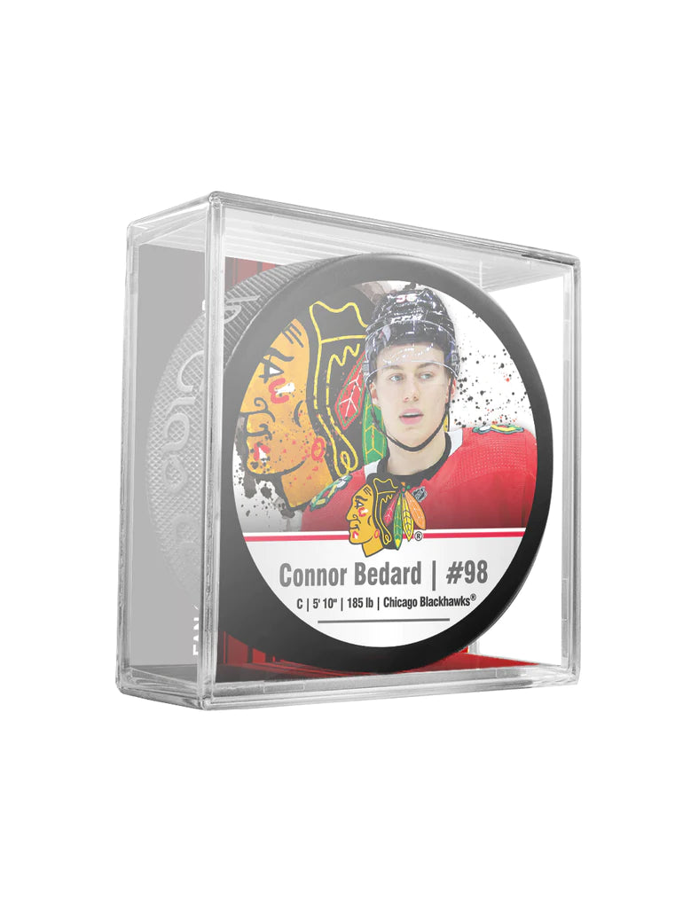 Connor Bedard Rondelle de hockey Inglasco Cube Star des Blackhawks de Chicago LNH