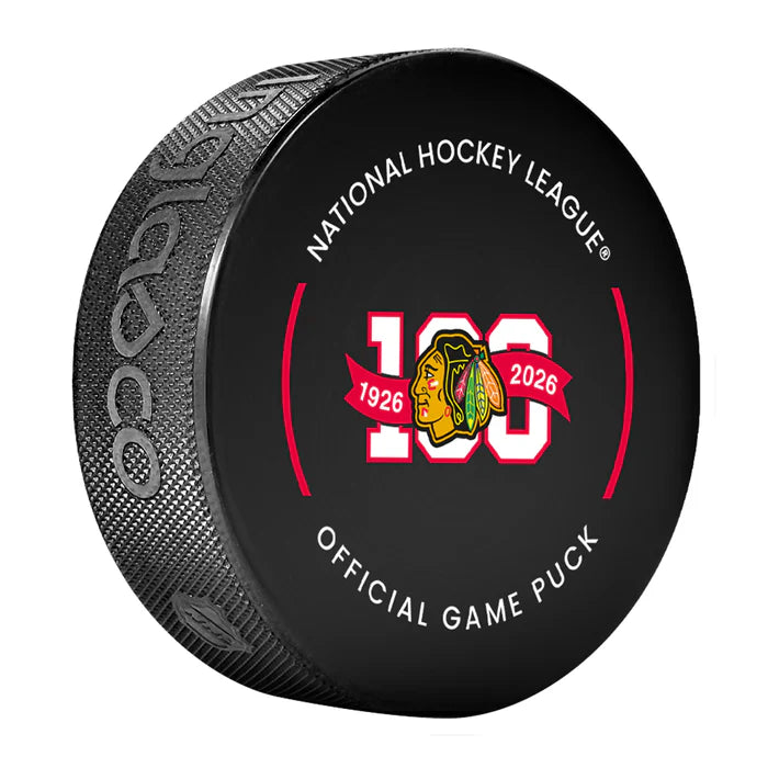 Rondelle de hockey officielle sous licence NHL Chicago Blackhawks 2025-26 100e anniversaire
