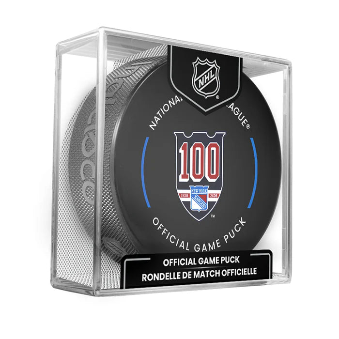 New York Rangers NHL Inglasco 2025-26 100th Anniversary Officially Licensed Game Hockey Puck