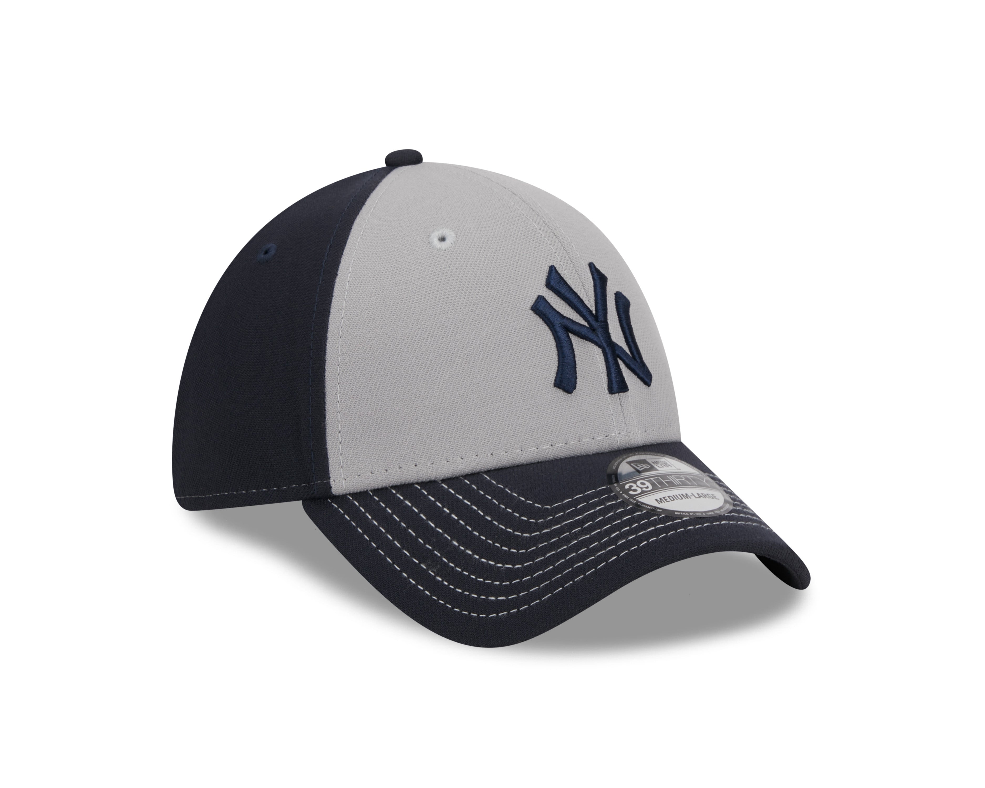 New York Yankees MLB New Era Casquette extensible classique 39Thirty Team gris/bleu marine pour hommes