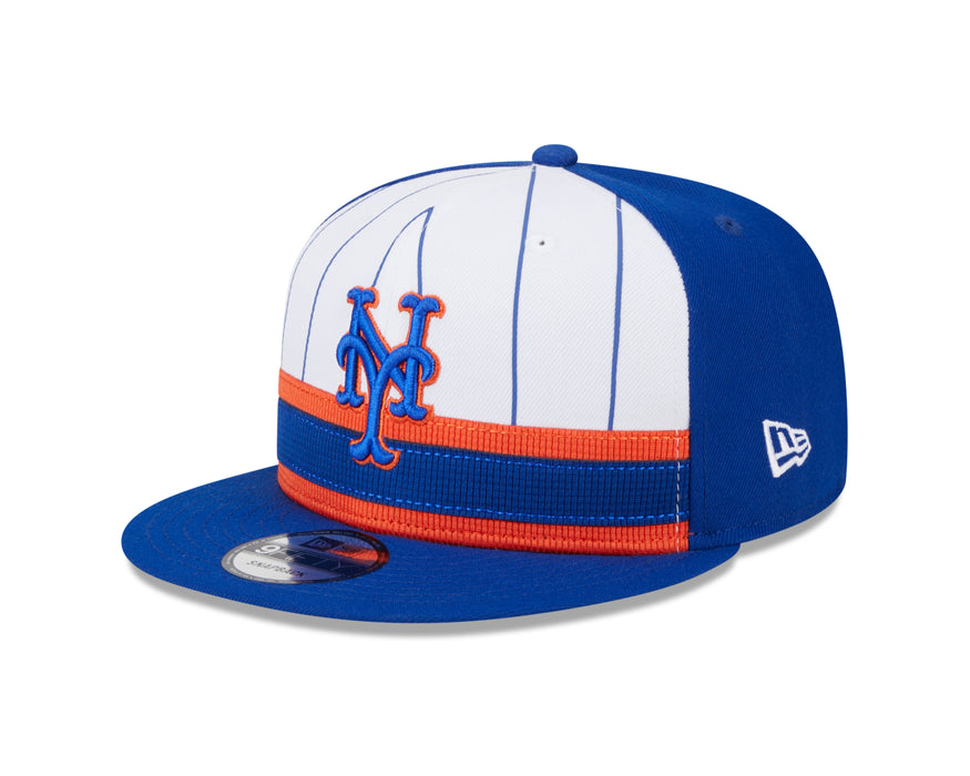New York Mets MLB New Era Men's White/Royal Blue 9Fifty 2024 Batting Practice Pinstripe Snapback