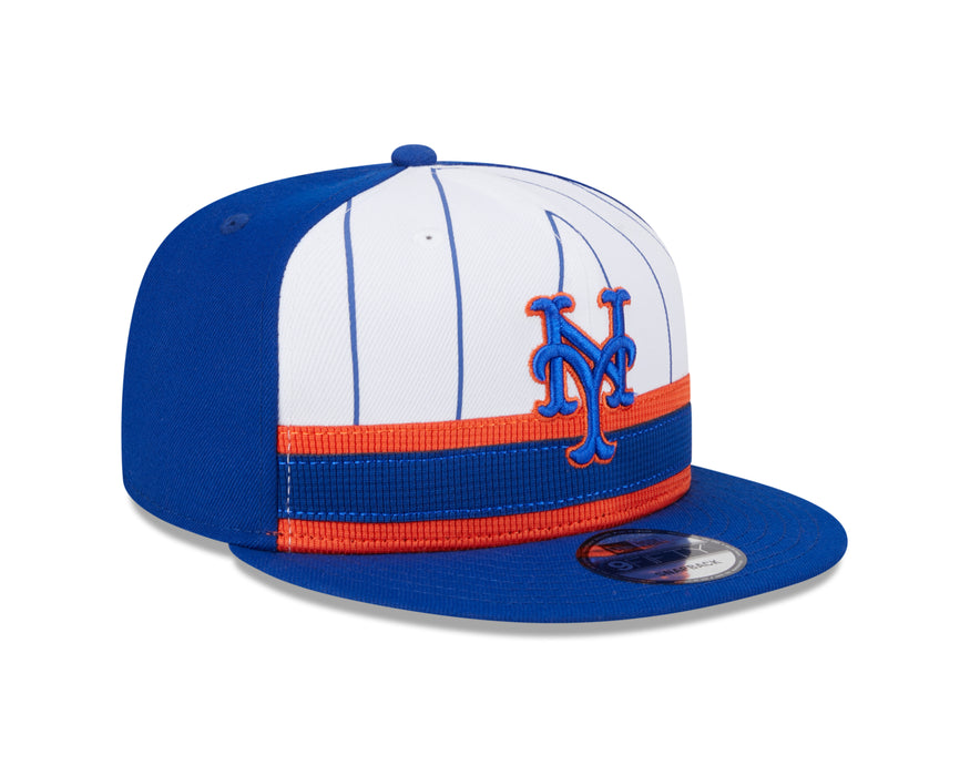 New York Mets MLB New Era Men's White/Royal Blue 9Fifty 2024 Batting Practice Pinstripe Snapback