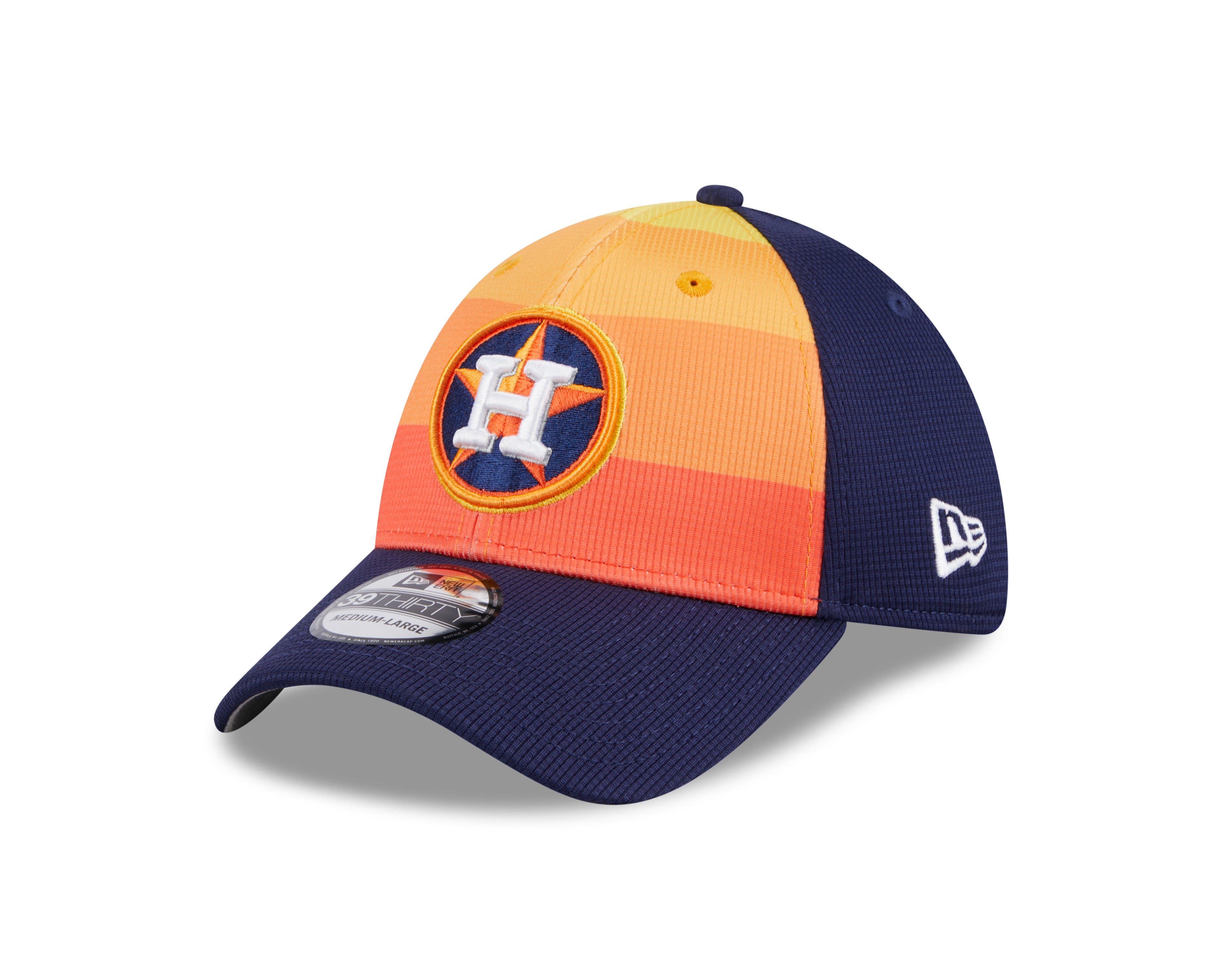 Casquette extensible pour entraînement au bâton des Astros de Houston MLB New Era 39Thirty 2024 orange/bleu marine pour hommes