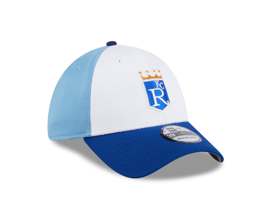 Kansas City Royals MLB New Era Men's White/Light Blue 39Thirty 2024 Batting Practice Stretch Fit Hat