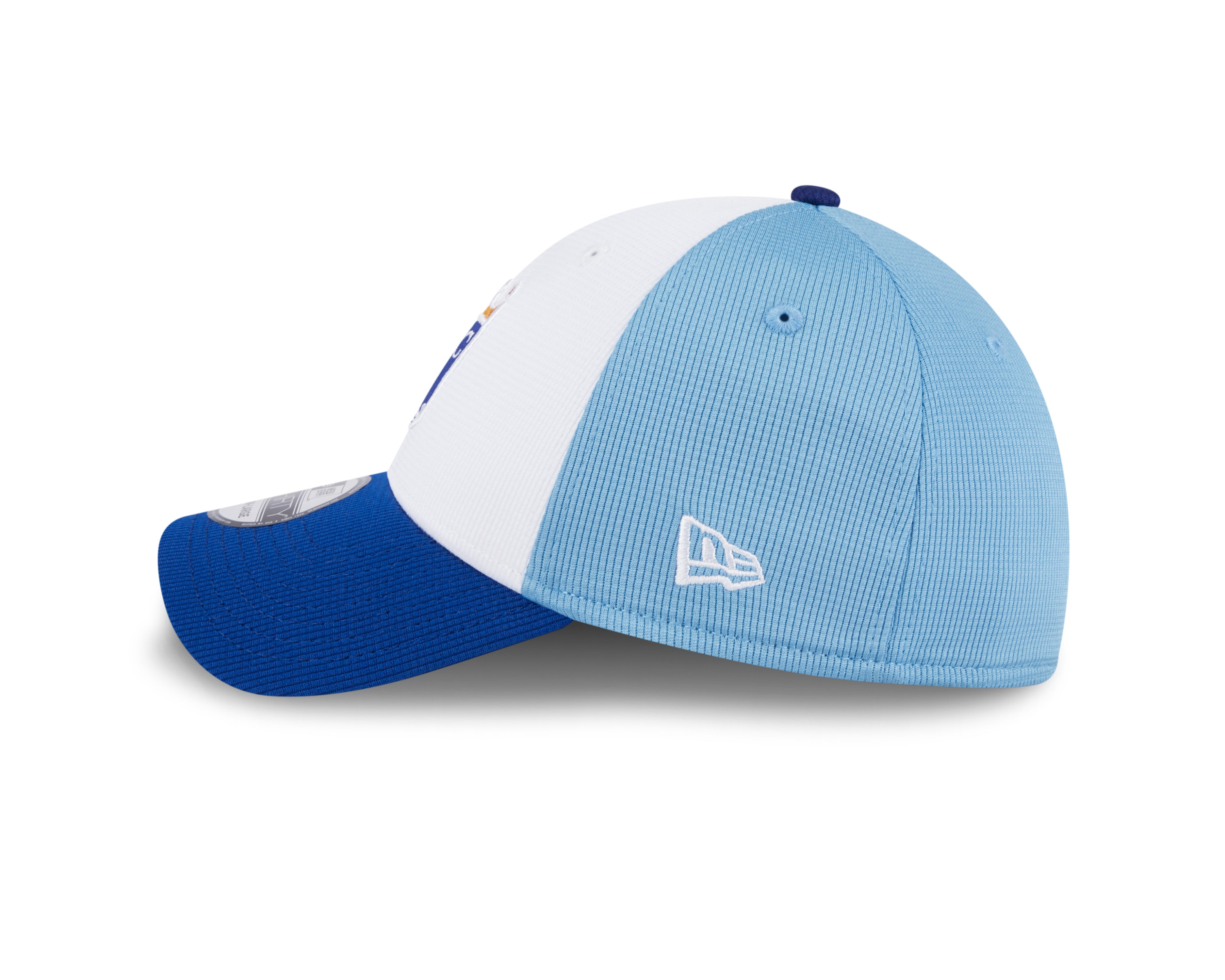 Kansas City Royals MLB New Era Men's White/Light Blue 39Thirty 2024 Batting Practice Stretch Fit Hat