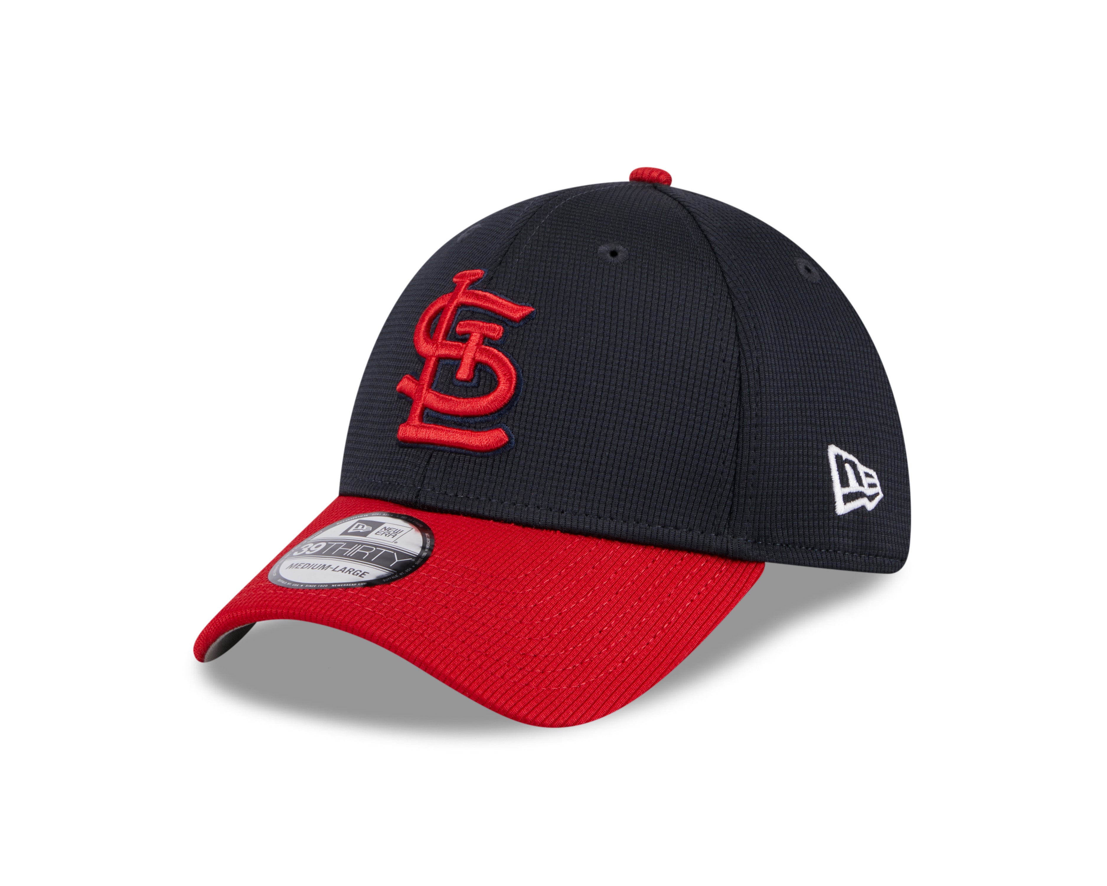 St. Louis Cardinals MLB New Era Casquette extensible pour hommes, bleu marine, 39Thirty 2024, entraînement au bâton