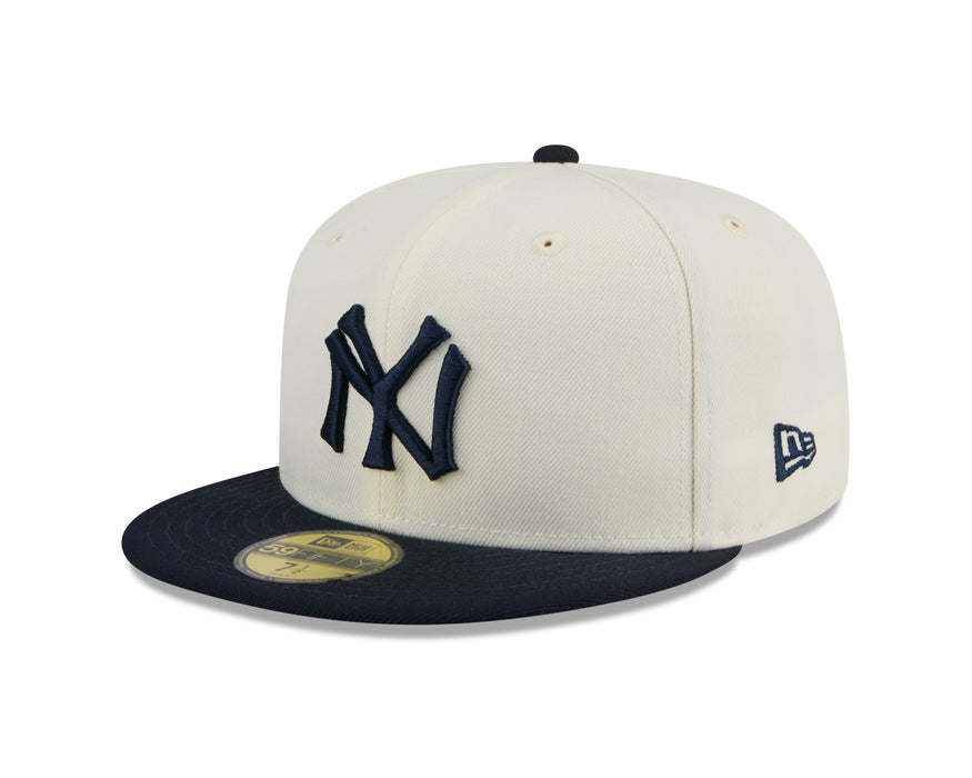 New York Yankees MLB New Era Men's Off-White/Navy 59Fifty 2024 Evergreen Fitted Hat