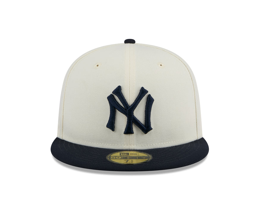 New York Yankees MLB New Era Men's Off-White/Navy 59Fifty 2024 Evergreen Fitted Hat