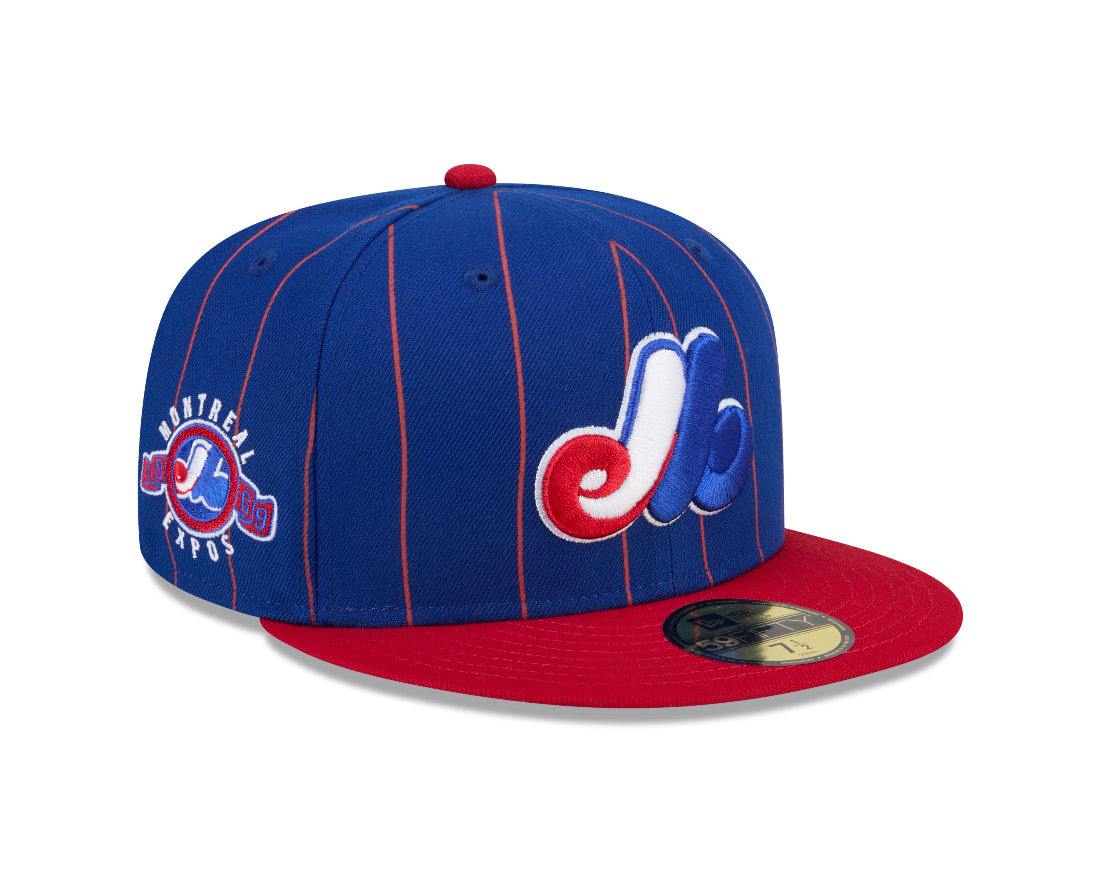 Montreal Expos MLB New Era Men's Royal Blue/Red 59Fifty Cooperstown Pinstripe Fitted Hat