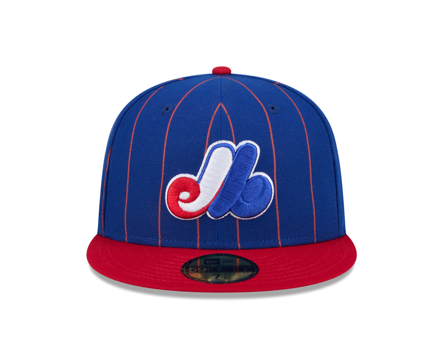 Montreal Expos MLB New Era Men's Royal Blue/Red 59Fifty Cooperstown Pinstripe Fitted Hat