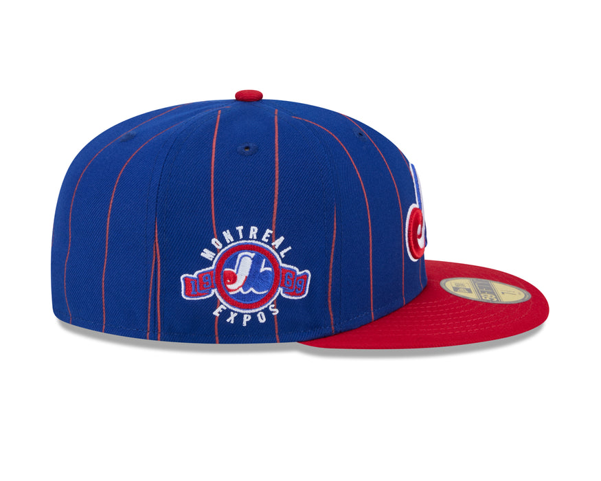 Montreal Expos MLB New Era Men's Royal Blue/Red 59Fifty Cooperstown Pinstripe Fitted Hat