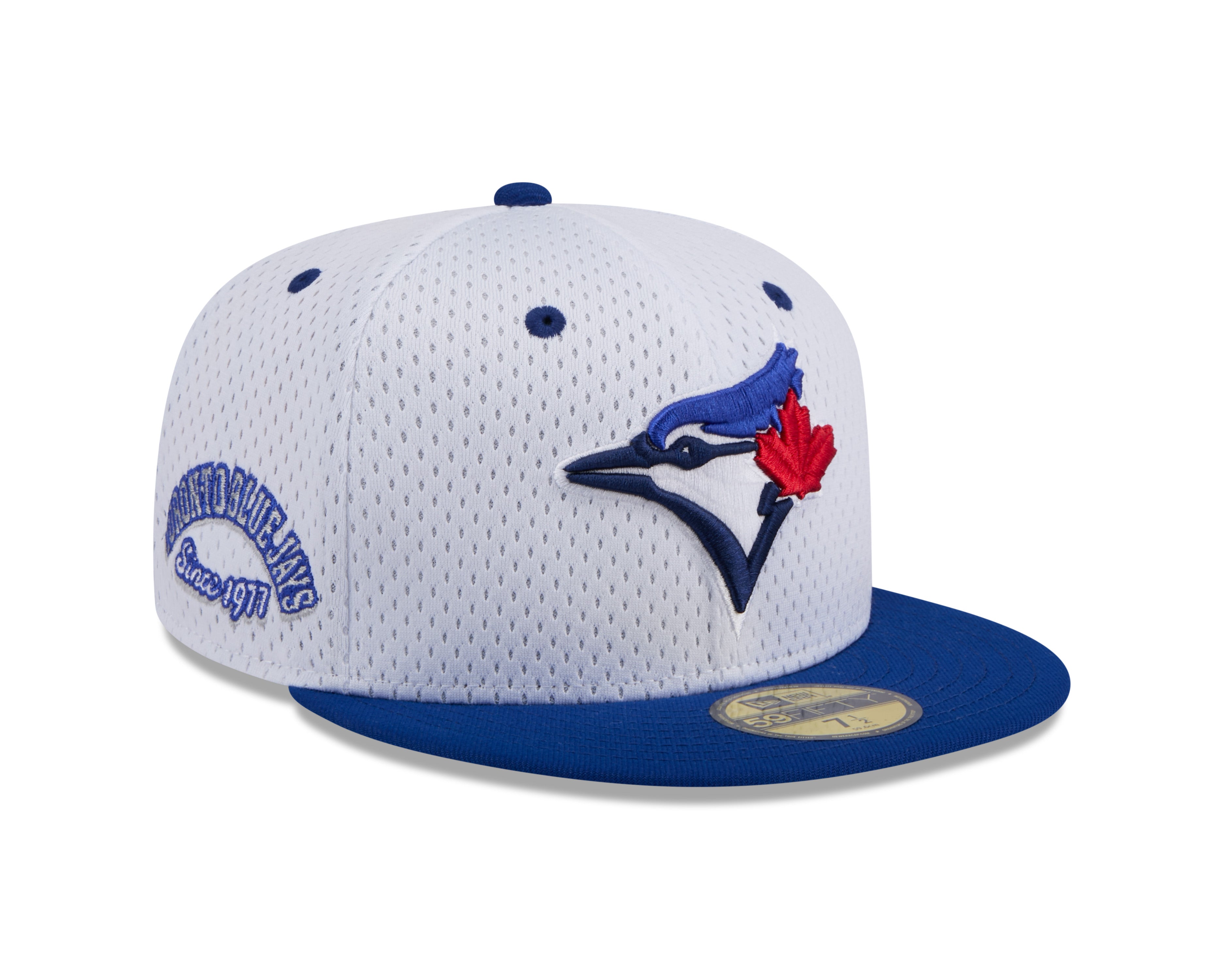 Toronto Blue Jays MLB New Era Casquette ajustée en maille blanche 59Fifty Throwback pour hommes