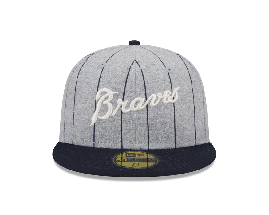 Atlanta Braves MLB New Era Men's Grey 59Fifty Heather Pinstripe Fitted Hat
