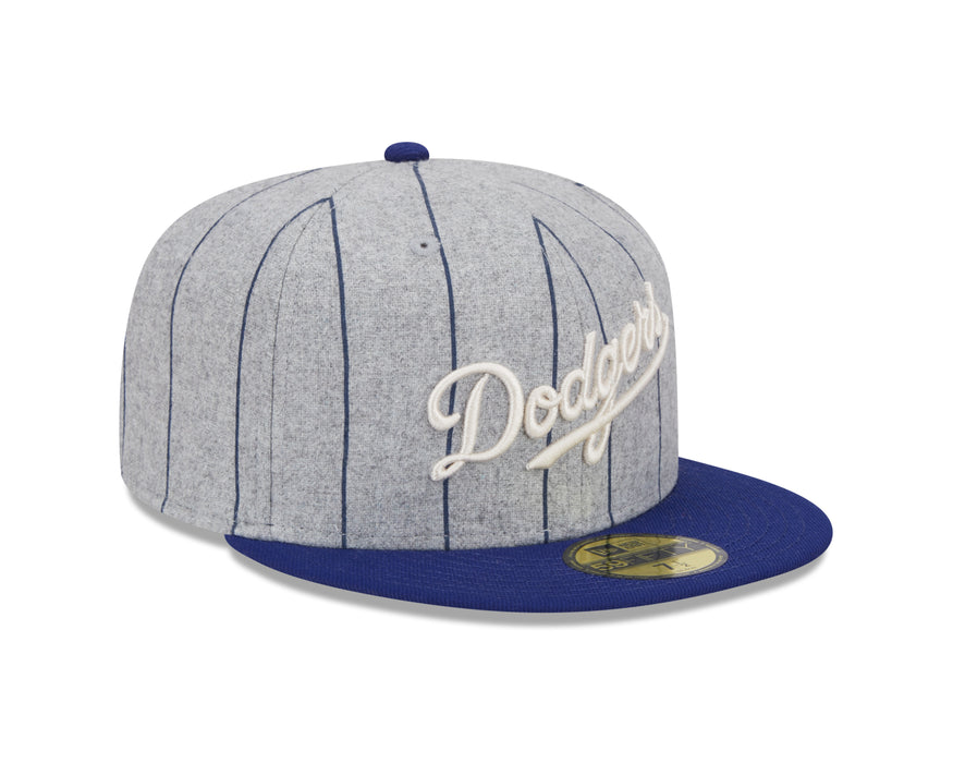 Los Angeles Dodgers MLB New Era Men's Grey 59Fifty Heather Pinstripe Fitted Hat