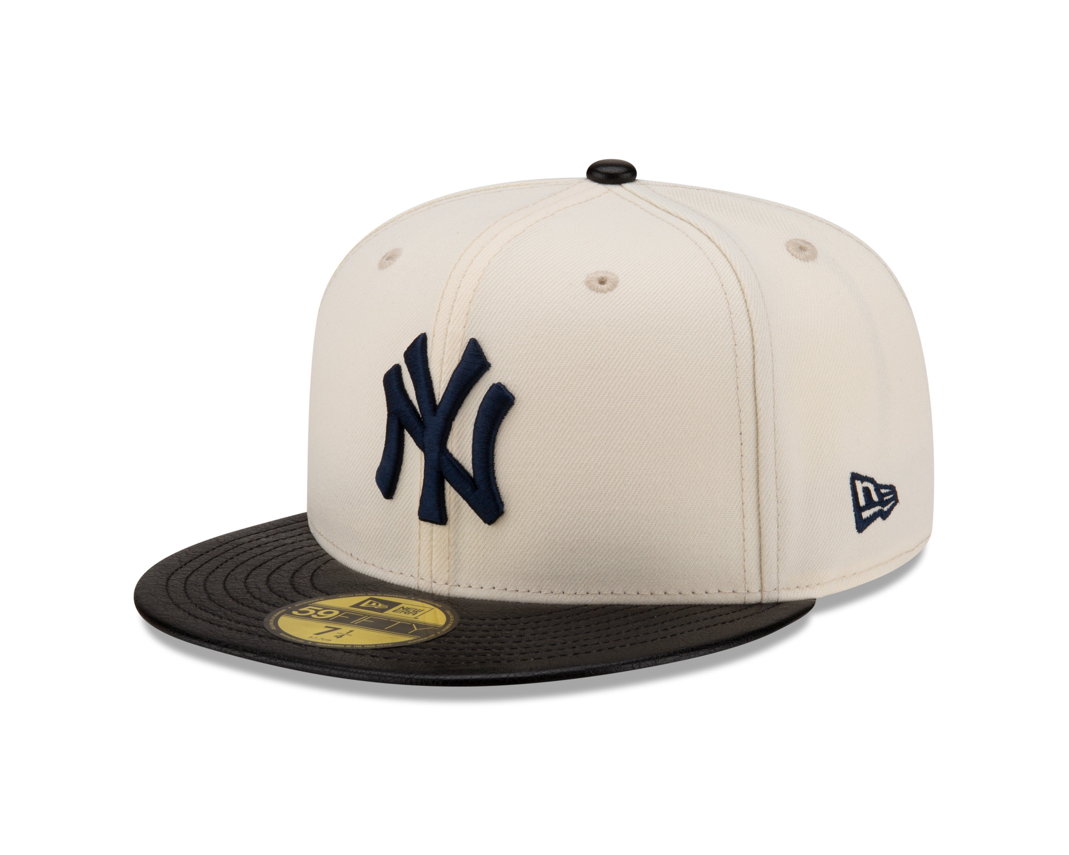 Casquette ajustée à visière en cuir blanc cassé 59Fifty Game Night des Yankees de New York MLB New Era pour hommes