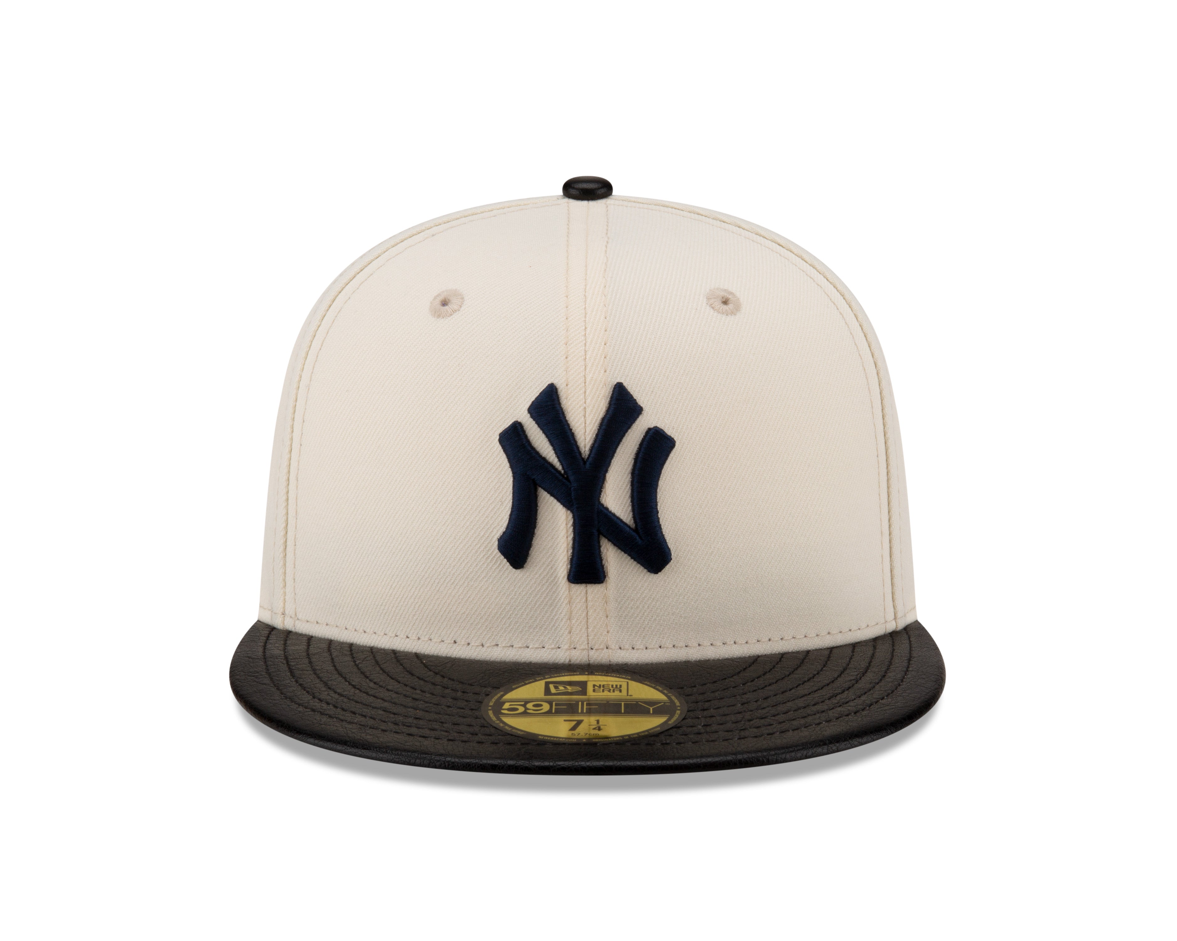 Casquette ajustée à visière en cuir blanc cassé 59Fifty Game Night des Yankees de New York MLB New Era pour hommes