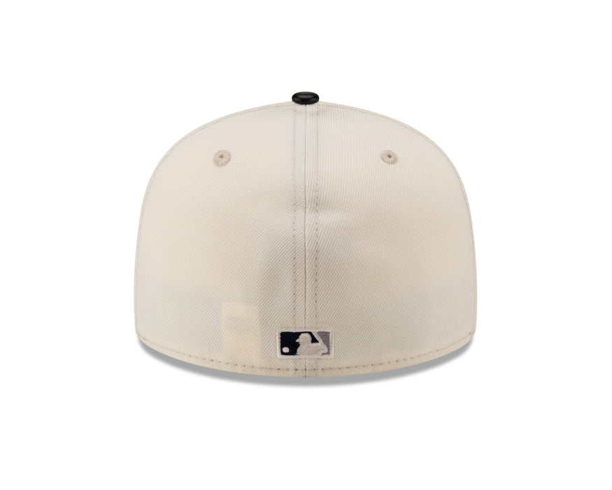 New York Yankees MLB New Era Men's Off-White 59Fifty Game Night Leather Visor Fitted Hat