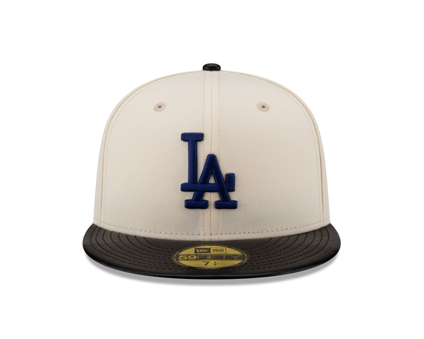 Los Angeles Dodgers MLB New Era Men's Off-White 59Fifty Game Night Leather Visor Fitted Hat