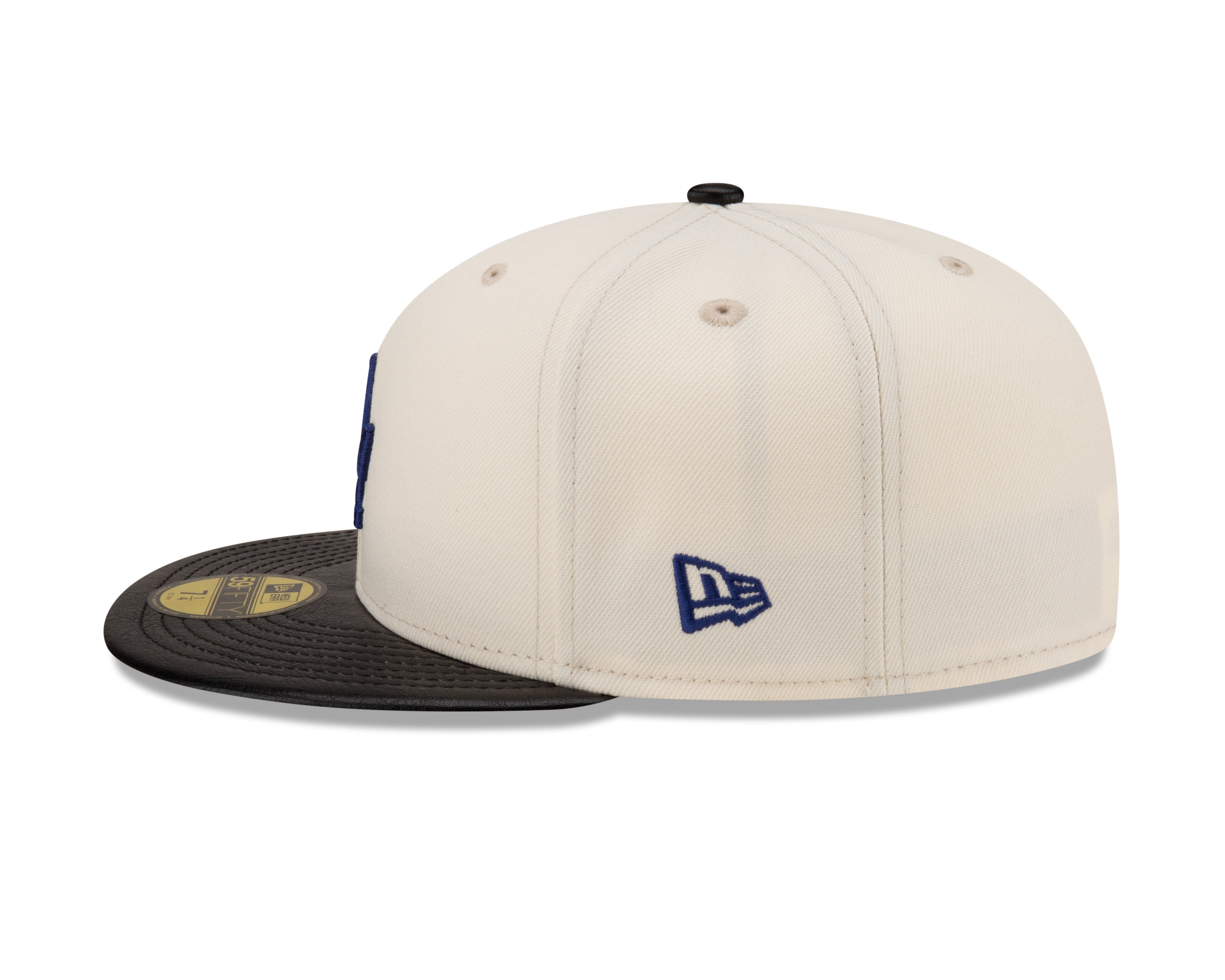 Los Angeles Dodgers MLB New Era Men's Off-White 59Fifty Game Night Leather Visor Fitted Hat