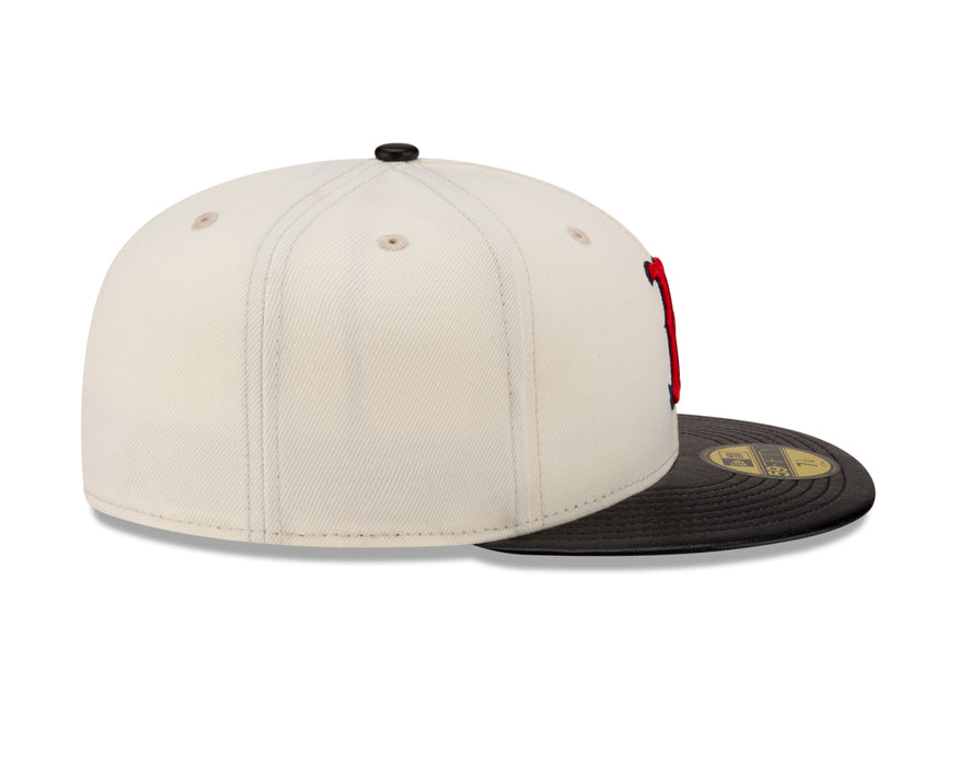Boston Red Sox MLB New Era Men's Off-White 59Fifty Game Night Leather Visor Fitted Hat
