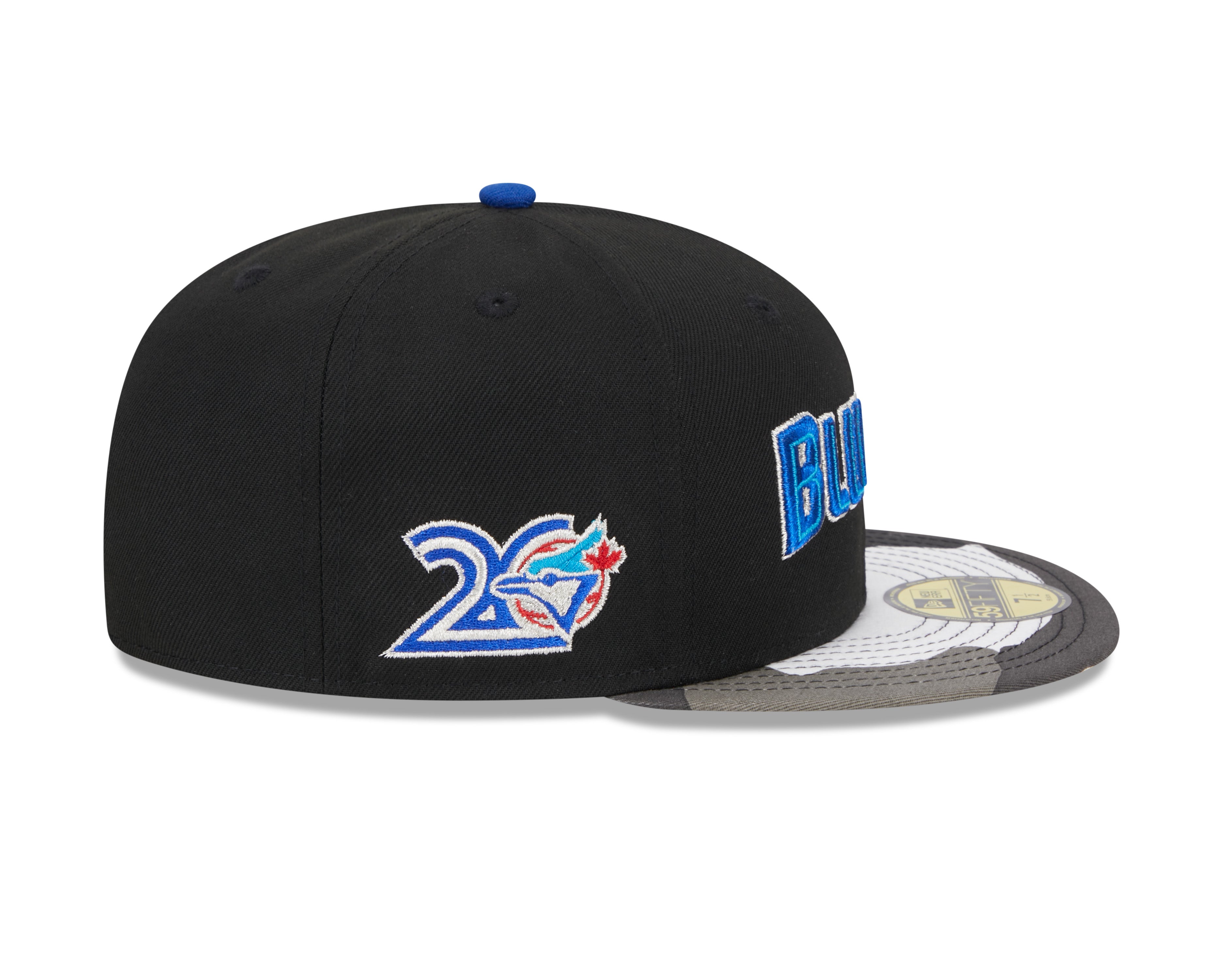 Toronto Blue Jays MLB New Era Casquette ajustée noire camouflage 59Fifty métallisée pour hommes