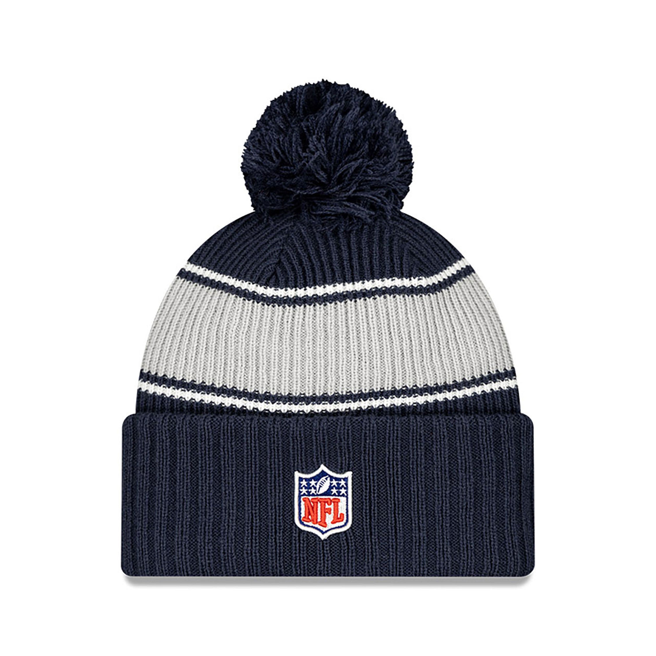 Bonnet à pompon en tricot pour homme Dallas Cowboys NFL New Era 2024 Sideline Sport Navy