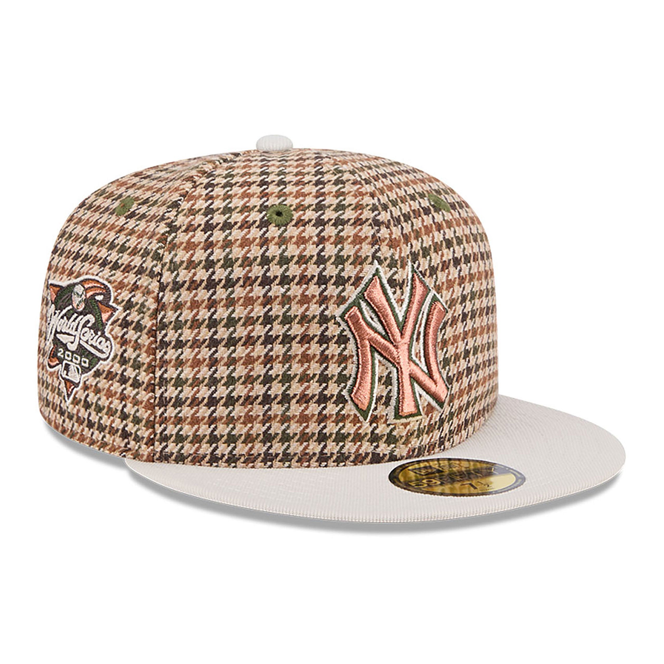 Casquette ajustée pied-de-poule beige 59Fifty 2000 World Series New Era des Yankees de New York pour hommes