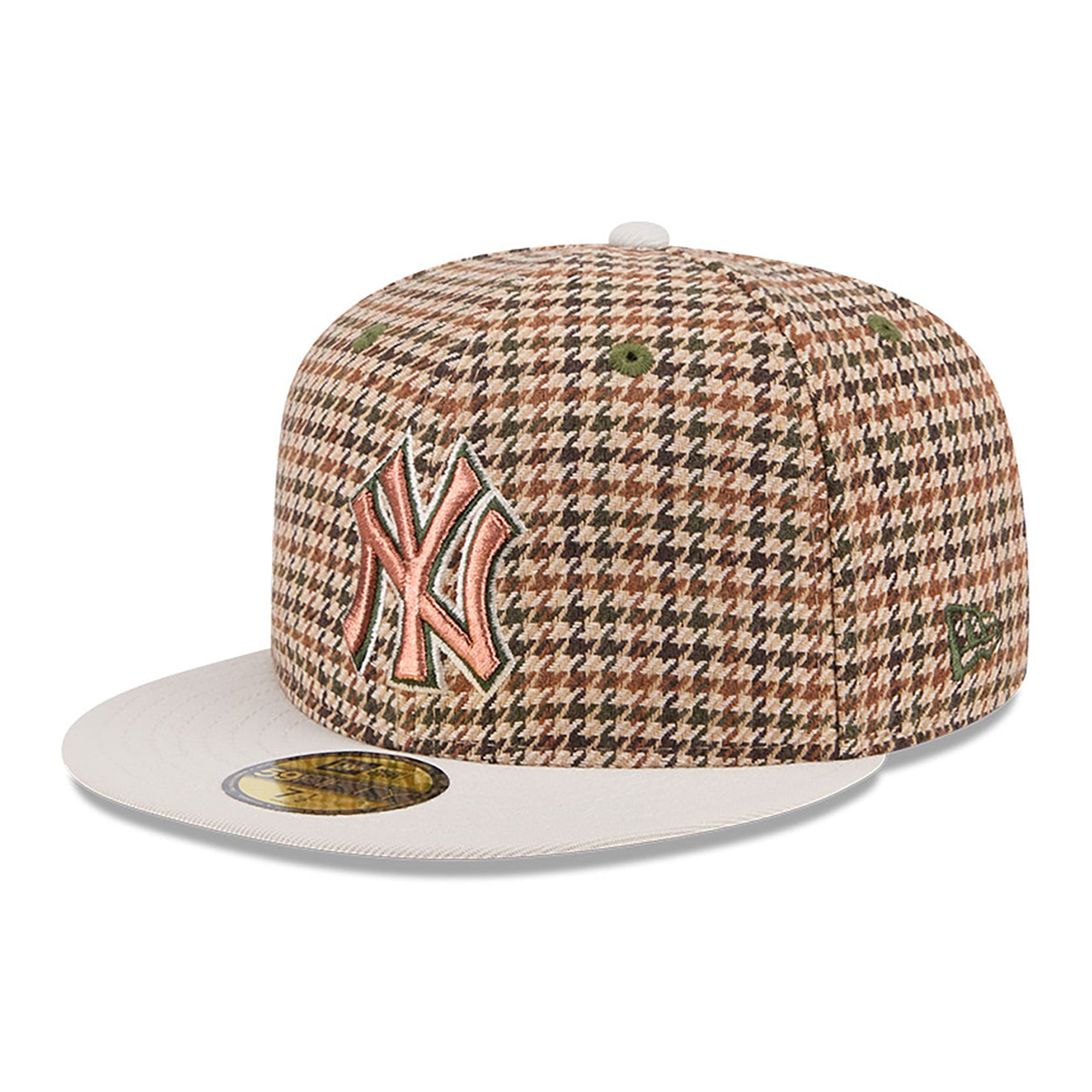 Casquette ajustée pied-de-poule beige 59Fifty 2000 World Series New Era des Yankees de New York pour hommes