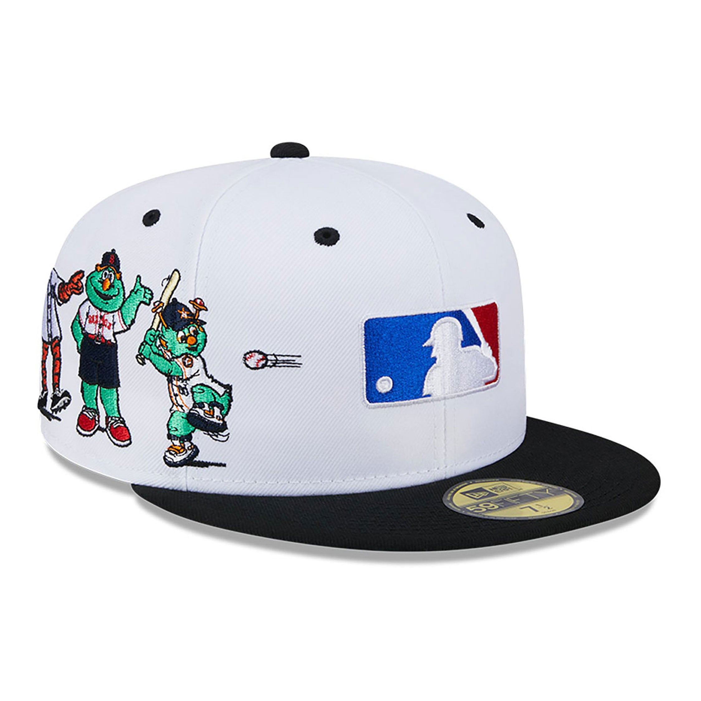 MLB Batterman Logo New Era Casquette ajustée blanche 59Fifty mascottes de la Ligue américaine pour hommes