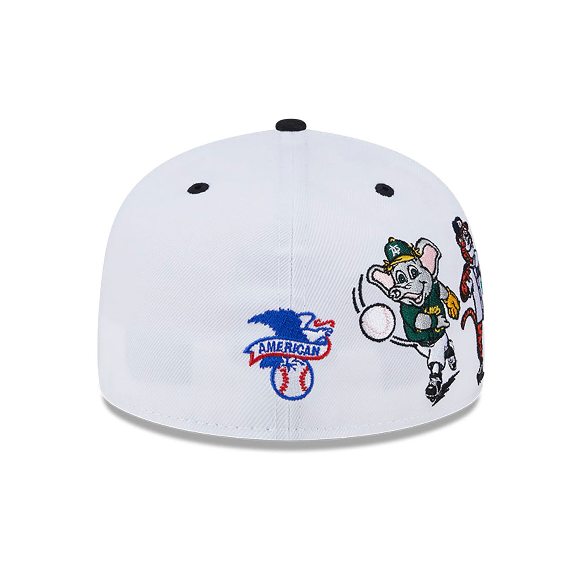 MLB Batterman Logo New Era Casquette ajustée blanche 59Fifty mascottes de la Ligue américaine pour hommes