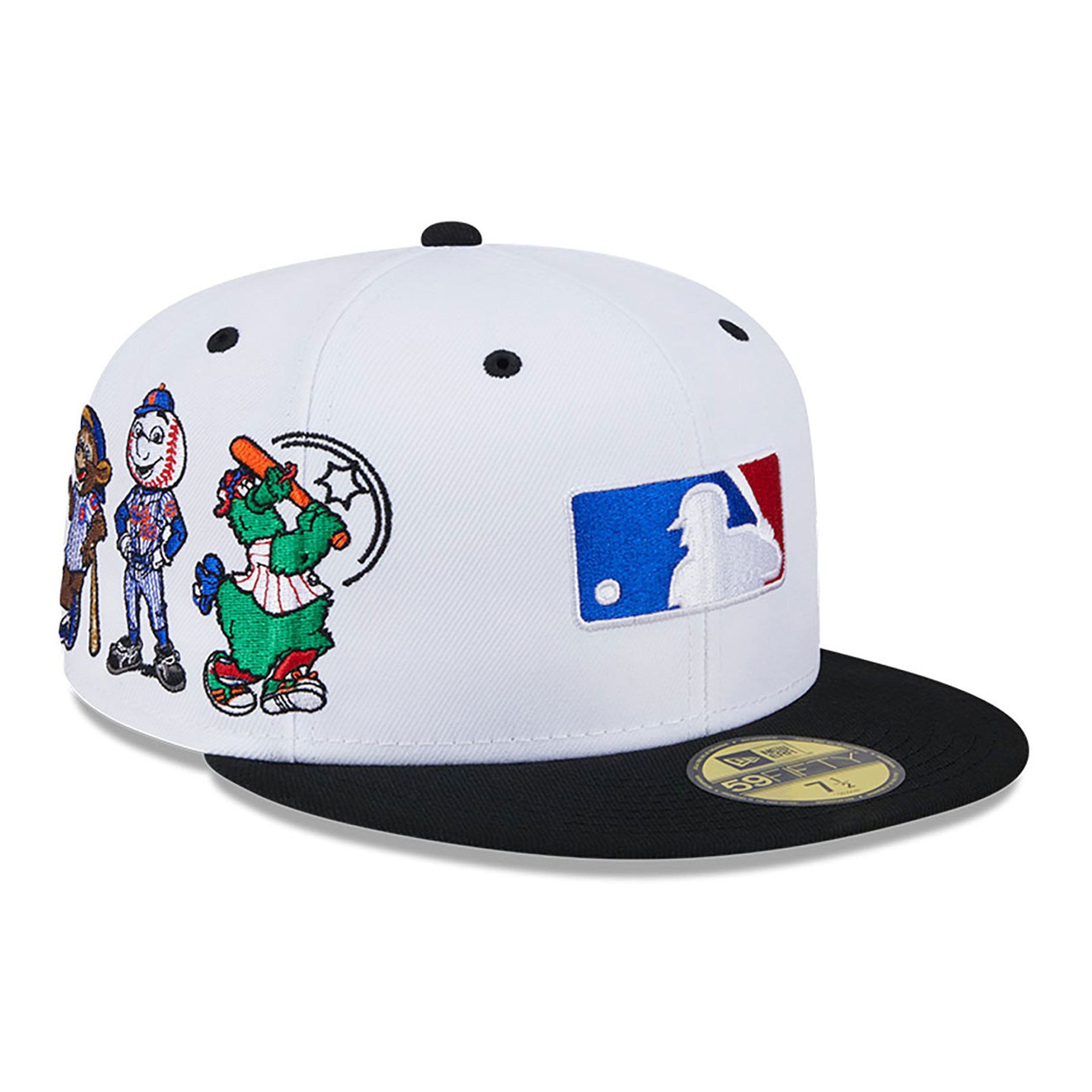 Casquette ajustée blanche avec logo MLB Batterman New Era pour hommes, mascottes de la Ligue nationale 59Fifty