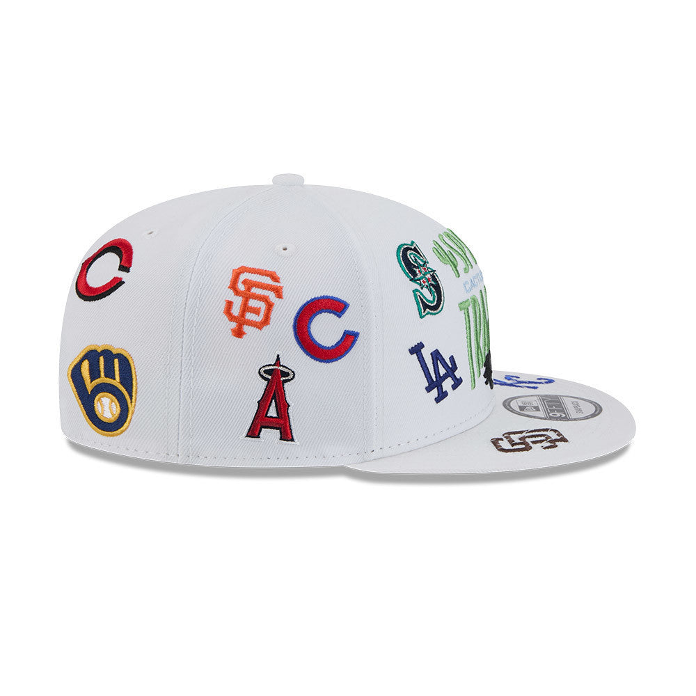 Casquette à visière plate Cactus League MLB New Era pour homme, blanche, 9Fifty 2025, entraînement de printemps, avec logo dispersé