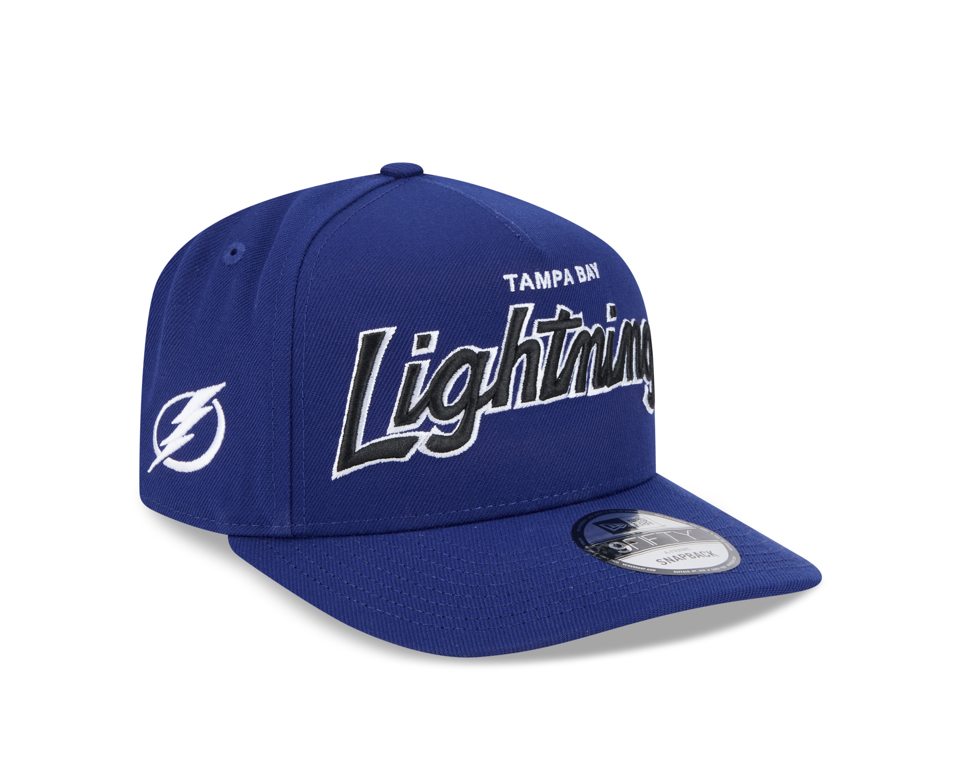 Casquette Snapback A-Frame Script 9FIfty bleu marine pour homme de la LNH du Lightning de Tampa Bay de New Era